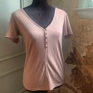 Wishlist Knit V-Neck Stretchy Top, Taupe-L